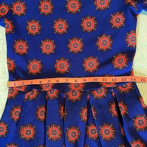 LULAROE Amelia Dress size S beautiful rich blue with colorful pattern accents - Picture 7 of 14